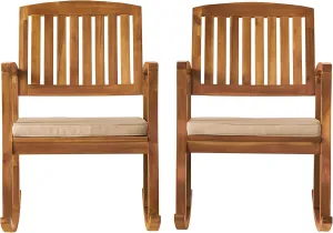 Christopher Knight Home Selma Acacia Rocking Chairs with Cushions, 2-Pcs Set, Teak Finish