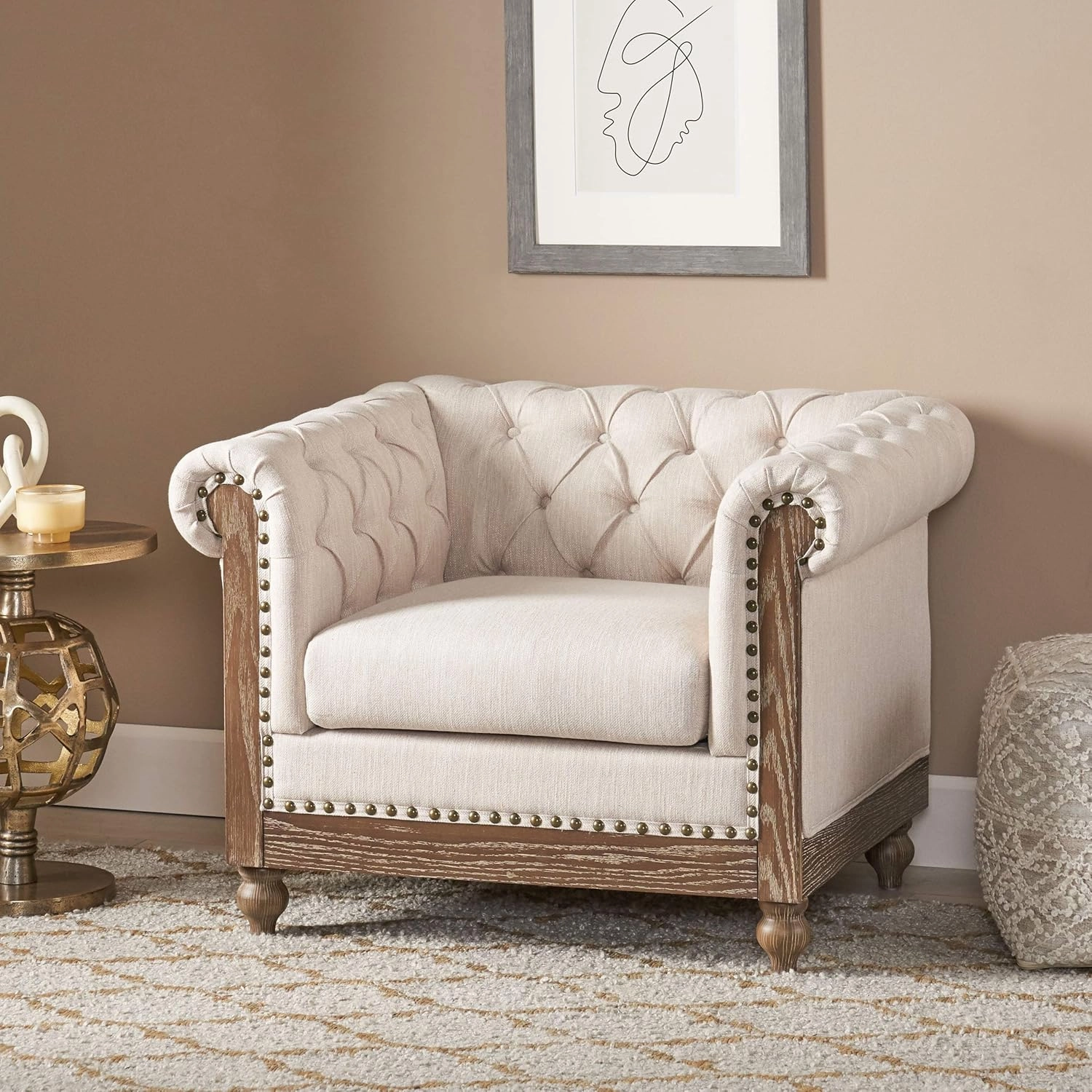 Christopher Knight Home Castalia Club Chair, Beige   Dark Brown 33.5D x 39W x 28H Inch