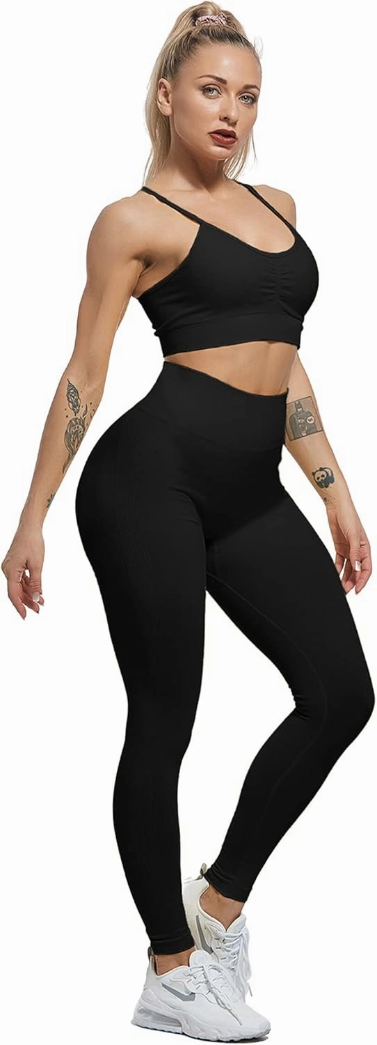 CHRLEISURE 3 Piece Workout Leggings Sets for Women, Gym Scrunch Butt Butt Lifting Seamless Leggings