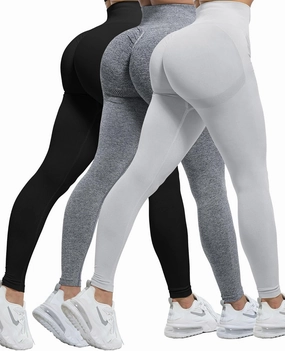 CHRLEISURE 3 Piece Workout Leggings Sets for Women, Gym Scrunch Butt Butt Lifting Seamless Leggings