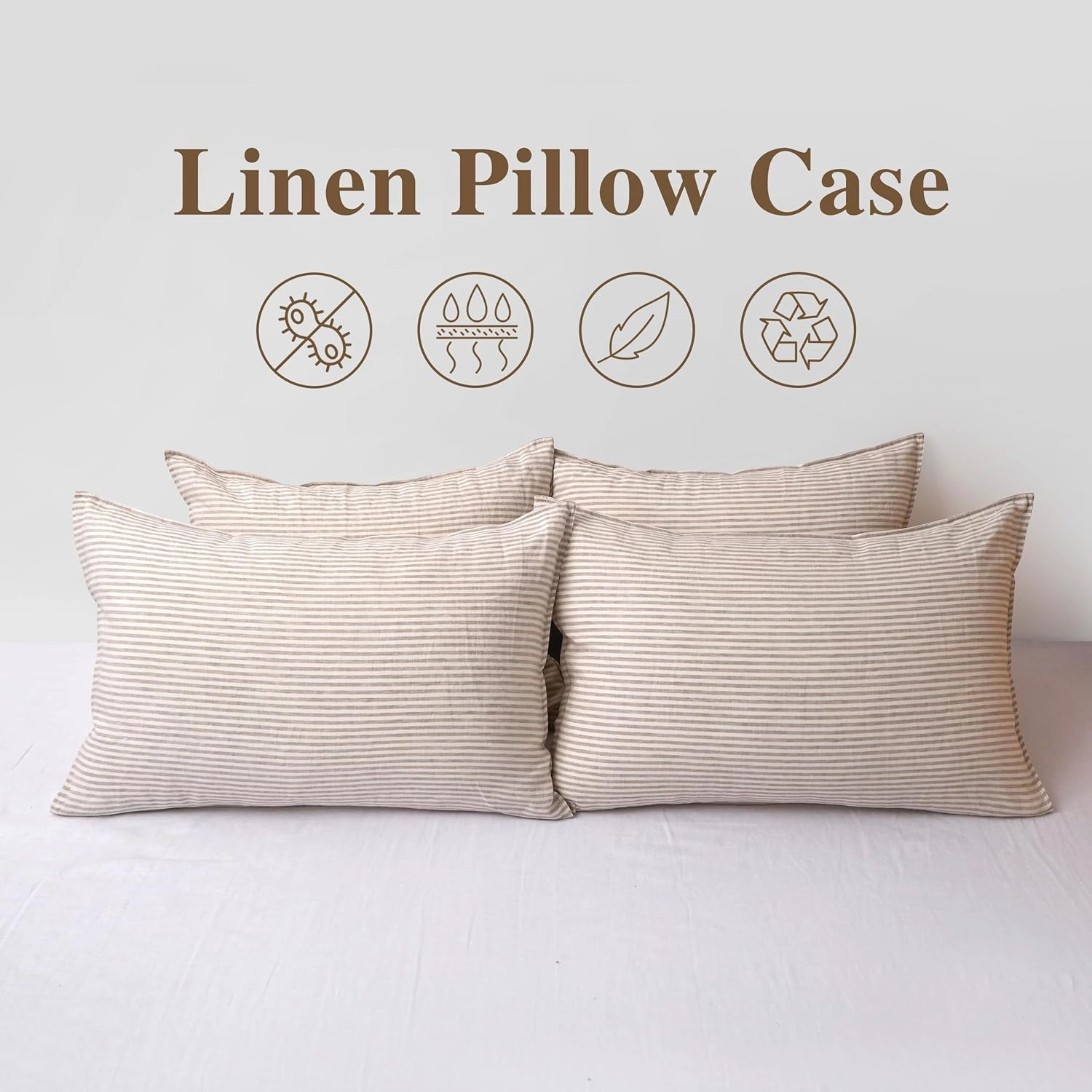 CHUFFED Linen Pillowcases 2 Pack 100% Linen Standard Pillow Cases, Breathable and Cooling Washed Pillowshams with Zipper Closure, 20x30 Inches,Dyed Stripe