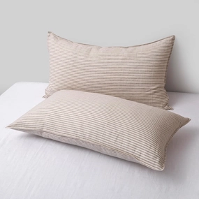 CHUFFED Linen Pillowcases 2 Pack 100% Linen Standard Pillow Cases, Breathable and Cooling Washed Pillowshams with Zipper Closure, 20x30 Inches,Dyed Stripe