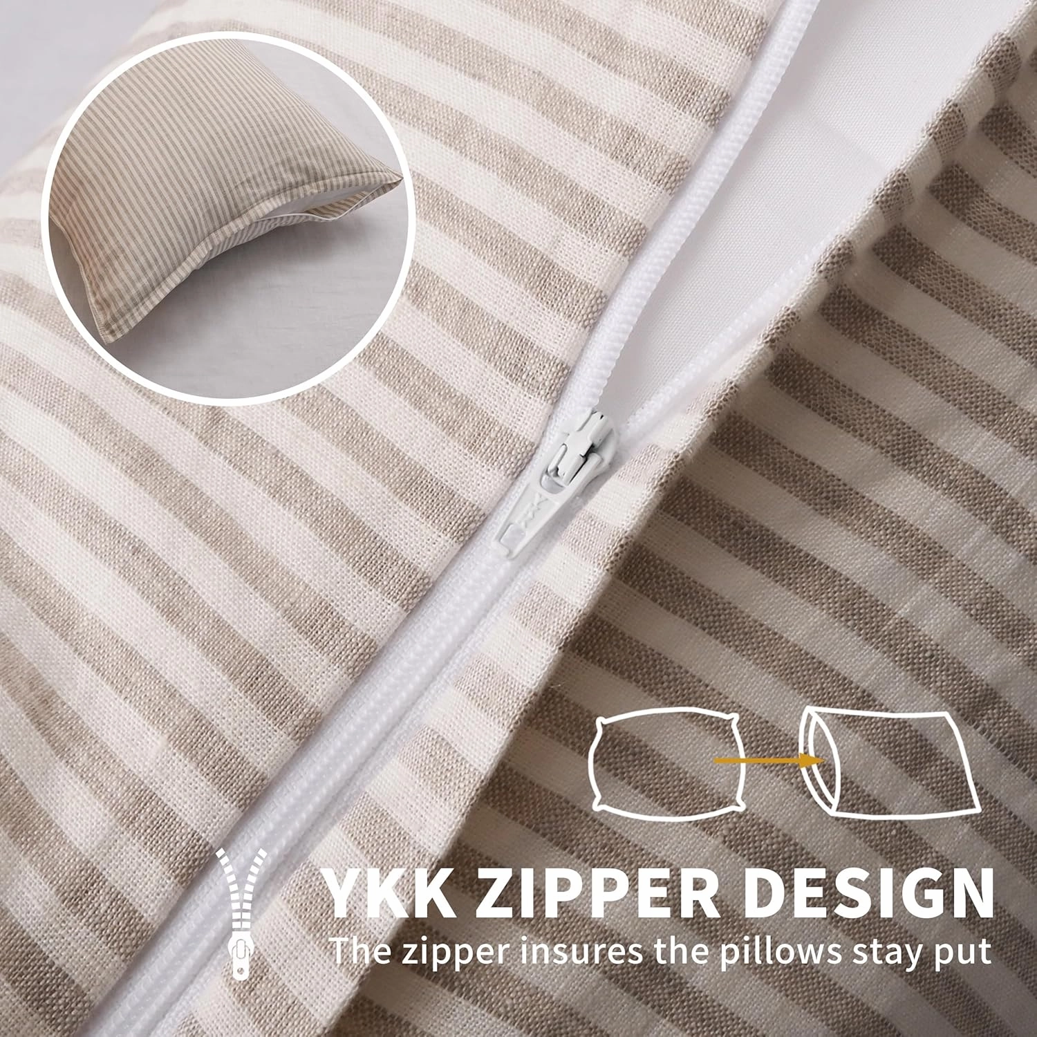 CHUFFED Linen Pillowcases 2 Pack 100% Linen Standard Pillow Cases, Breathable and Cooling Washed Pillowshams with Zipper Closure, 20x30 Inches,Dyed Stripe