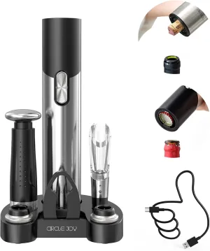 CIRCLE JOY Electric Wine Opener Set Automatic Wine Opener Kit for Wine and Beer Cordless Electric Wine Bottle Openers Gift Set with Foil Cutter, Aerator Pourer, Vacuum Pump and 2 Wine Stoppers