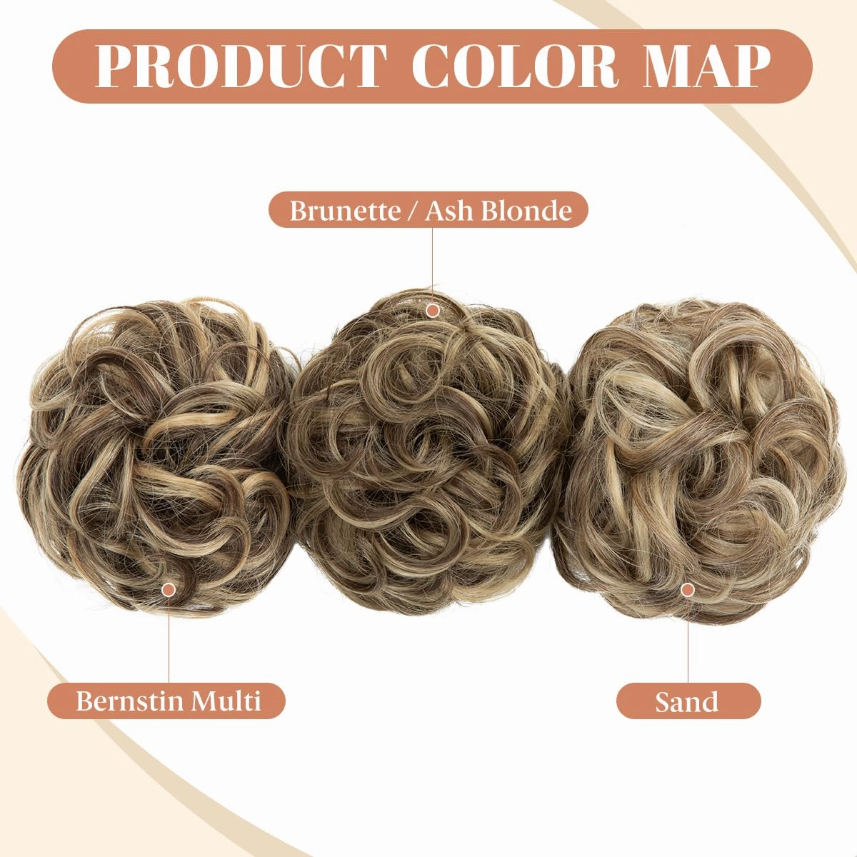 CJL HAIR 2PCS Messy Bun Hair Pieces Wavy Curly Synthetic Updo Chignon Fake Scrunchies Ponytail Extension for Women Bernstein Multi