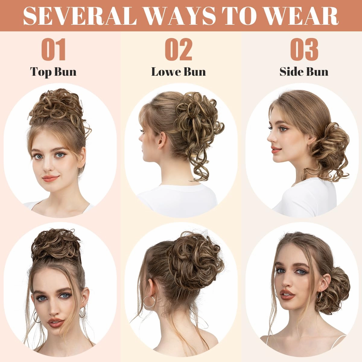 CJL HAIR 2PCS Messy Bun Hair Pieces Wavy Curly Synthetic Updo Chignon Fake Scrunchies Ponytail Extension for Women Bernstein Multi