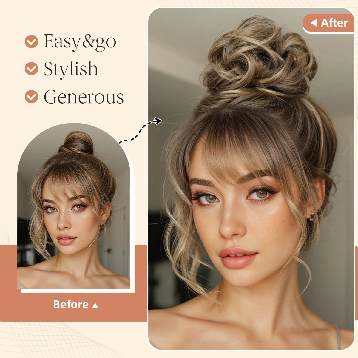 CJL HAIR 2PCS Messy Bun Hair Pieces Wavy Curly Synthetic Updo Chignon Fake Scrunchies Ponytail Extension for Women Bernstein Multi