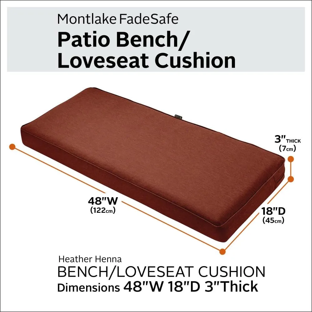 Classic Accessories 62-015-HHENNA-EC Bench Cushion Combo, 48"W x 18"D x 3"Thick, Heather Henna