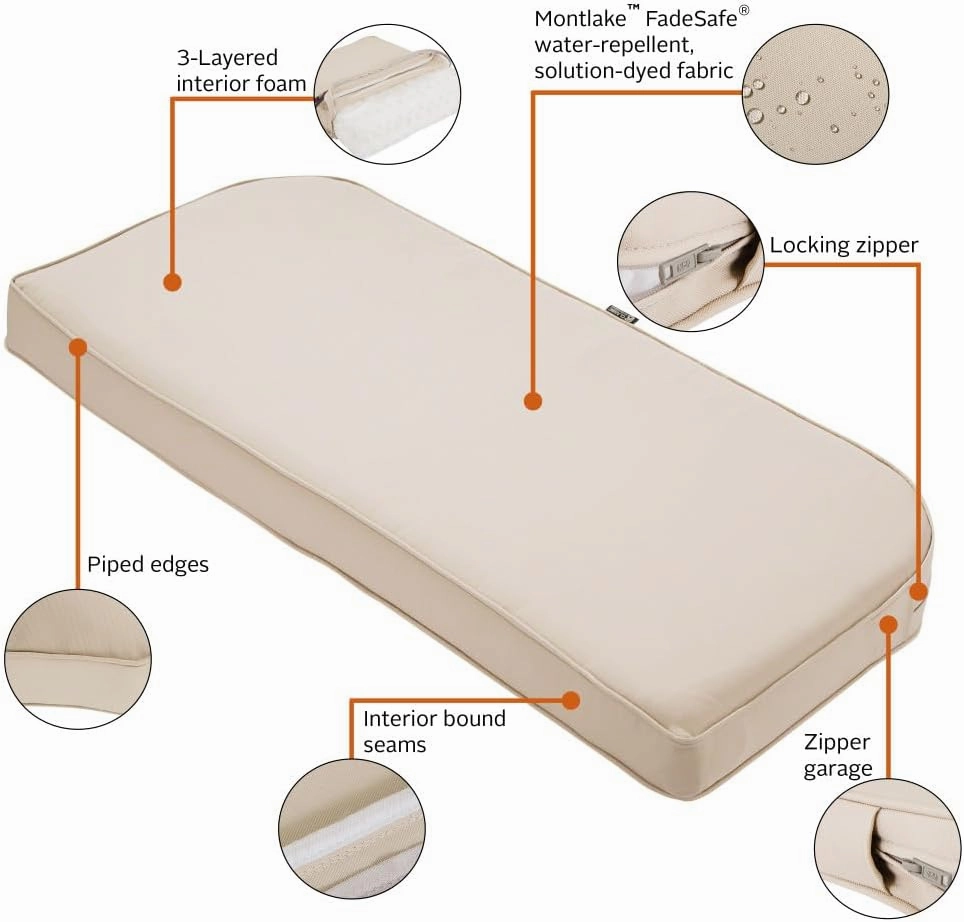 Classic Accessories 62-016-BEIGE-EC Contoured Bench Cushion, 41"W x 18"D x 3"Thick, Antique Beige