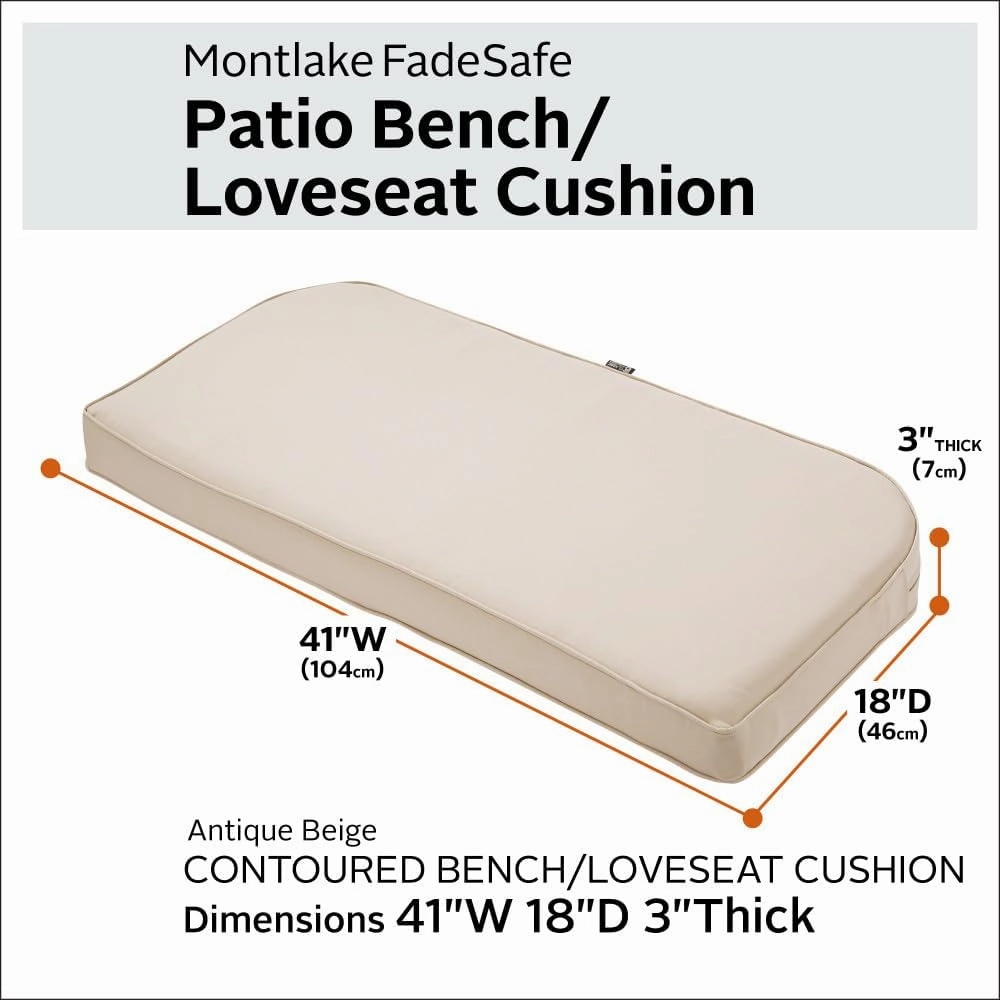 Classic Accessories 62-016-BEIGE-EC Contoured Bench Cushion, 41"W x 18"D x 3"Thick, Antique Beige