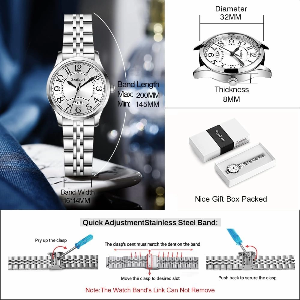 Classic Watch for Women with Easy Read Time Arabic Numerals Ladies Watch with Calendar Water Resistant