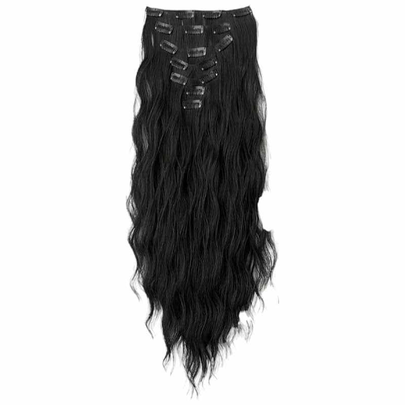 Clip-In Hair Extensions for Women – 24.41-Inch Thick Layered Straight Hair Pieces, Set of 7 with 16 Clips, 150g Lightweight & Natural Look (Black)