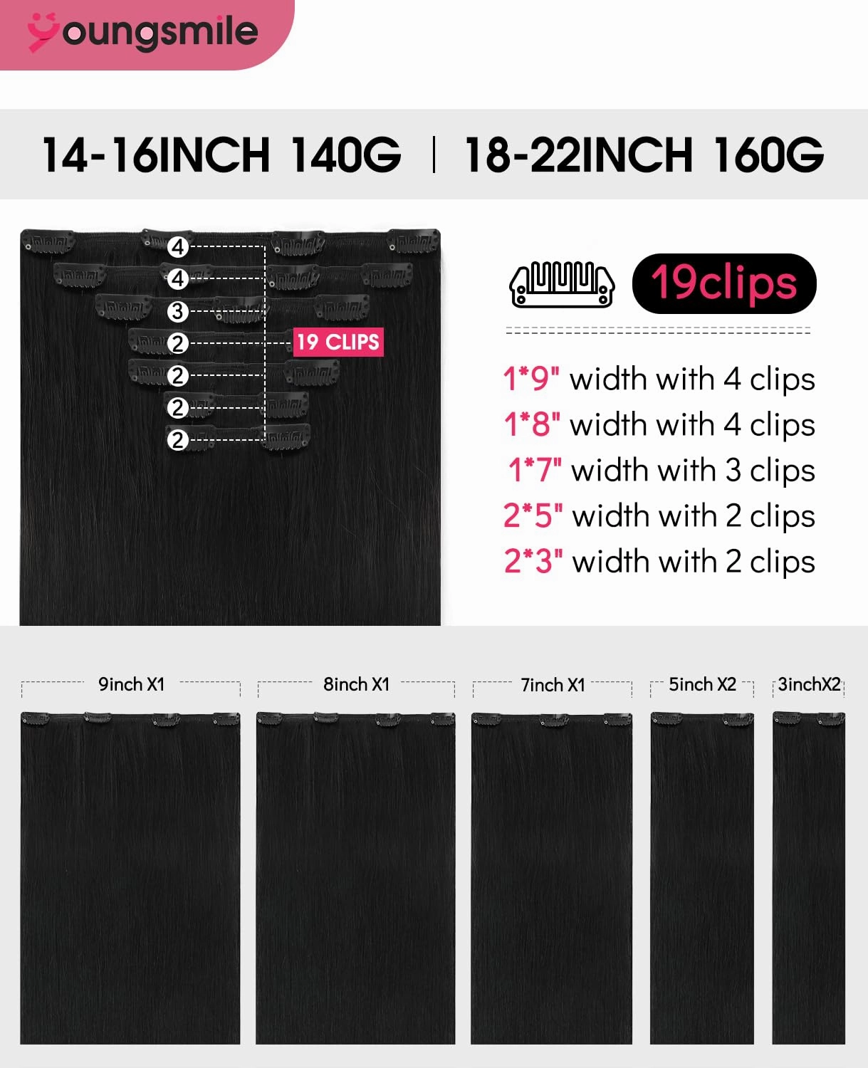 Clip in Hair Extensions Human Hair,Real Human Hair Extensions Clip in for Women,Double Drawn, Thick End, 16 Inch 140g 7pcs,#1 Color Jet Black (7C#1-16Inch)