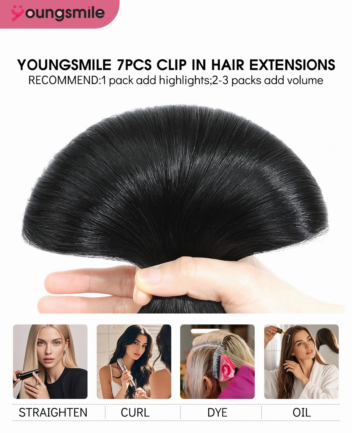 Clip in Hair Extensions Human Hair,Real Human Hair Extensions Clip in for Women,Double Drawn, Thick End, 16 Inch 140g 7pcs,#1 Color Jet Black (7C#1-16Inch)