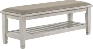Coaster Home Furnishings - Franco - Upholstered Bench with Soft Seat Cushion, Beveled Edges, and Lower Storage Shelf - Farmhouse - Bedroom and Entryway - Distressed White - 205337