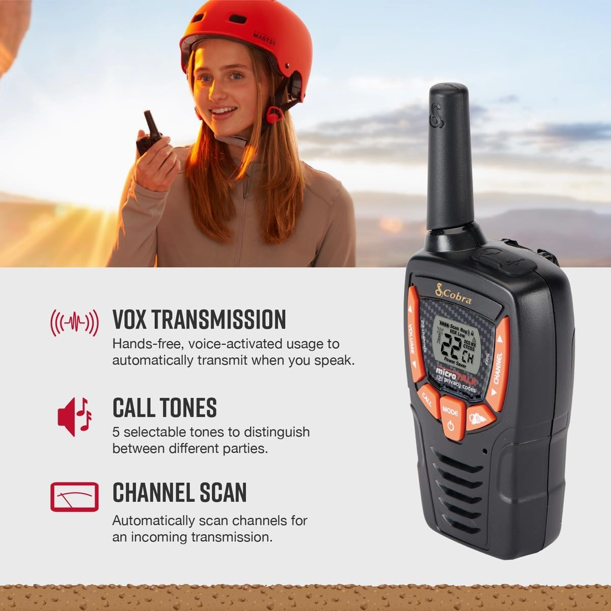 Cobra ACXT345 Weather-Resistant Walkie Talkies - Rechargeable, 22 Channels, Long Range 25-Mile Two-Way Radio Set (2-Pack)