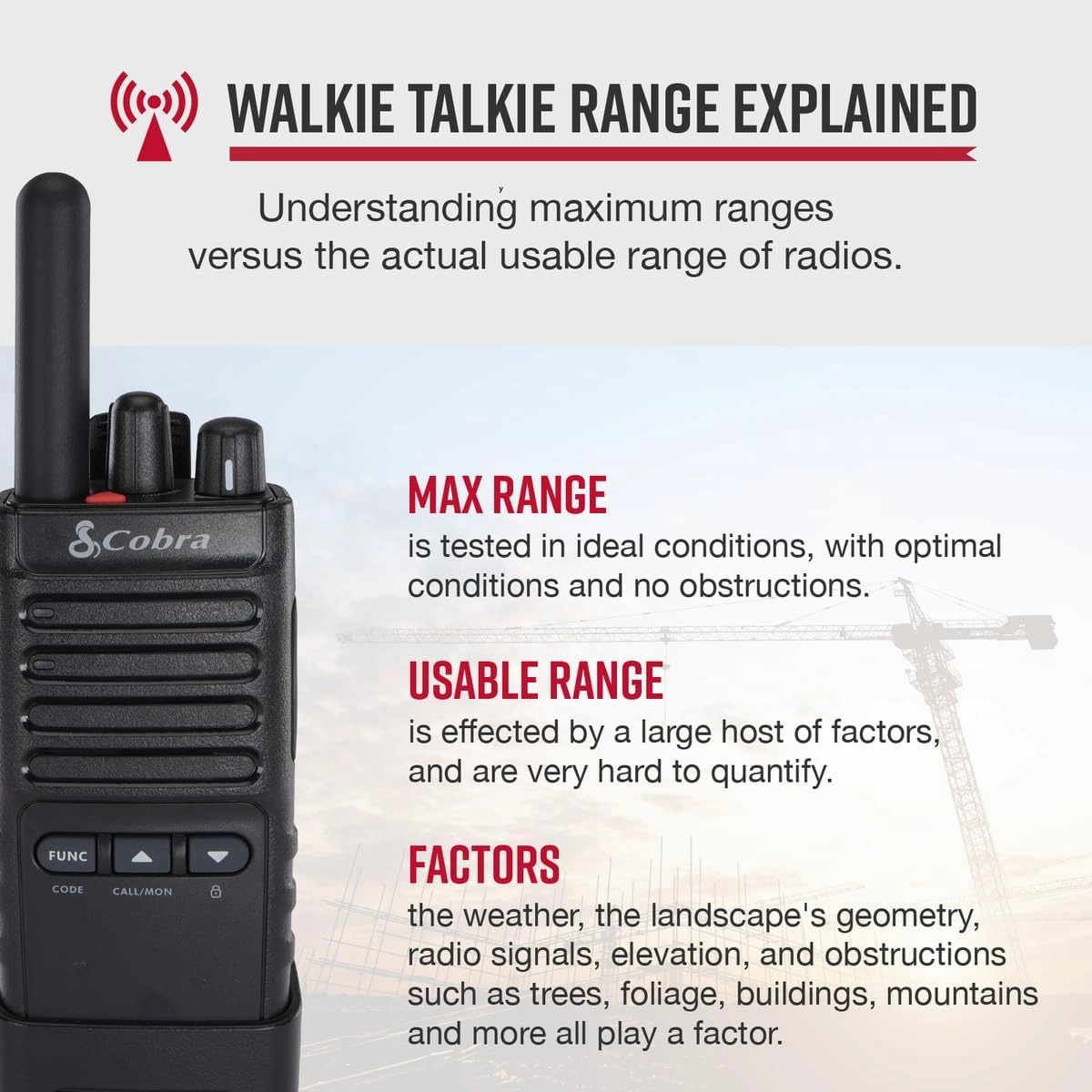 Cobra PX650 - Professional/Business Walkie Talkies - Rechargeable, 300,000 sq. ft/25 Floor Range, Dust Protected and Splashproof (IP54 rating), Two-Way Radio Set (2-Pack)