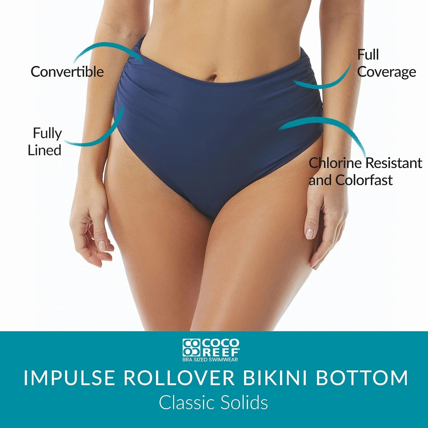 COCO REEF Impulse High Waisted Bikini Bottoms for Women – Full Coverage Swimwear with Mesh Ruching for Flattering Fit