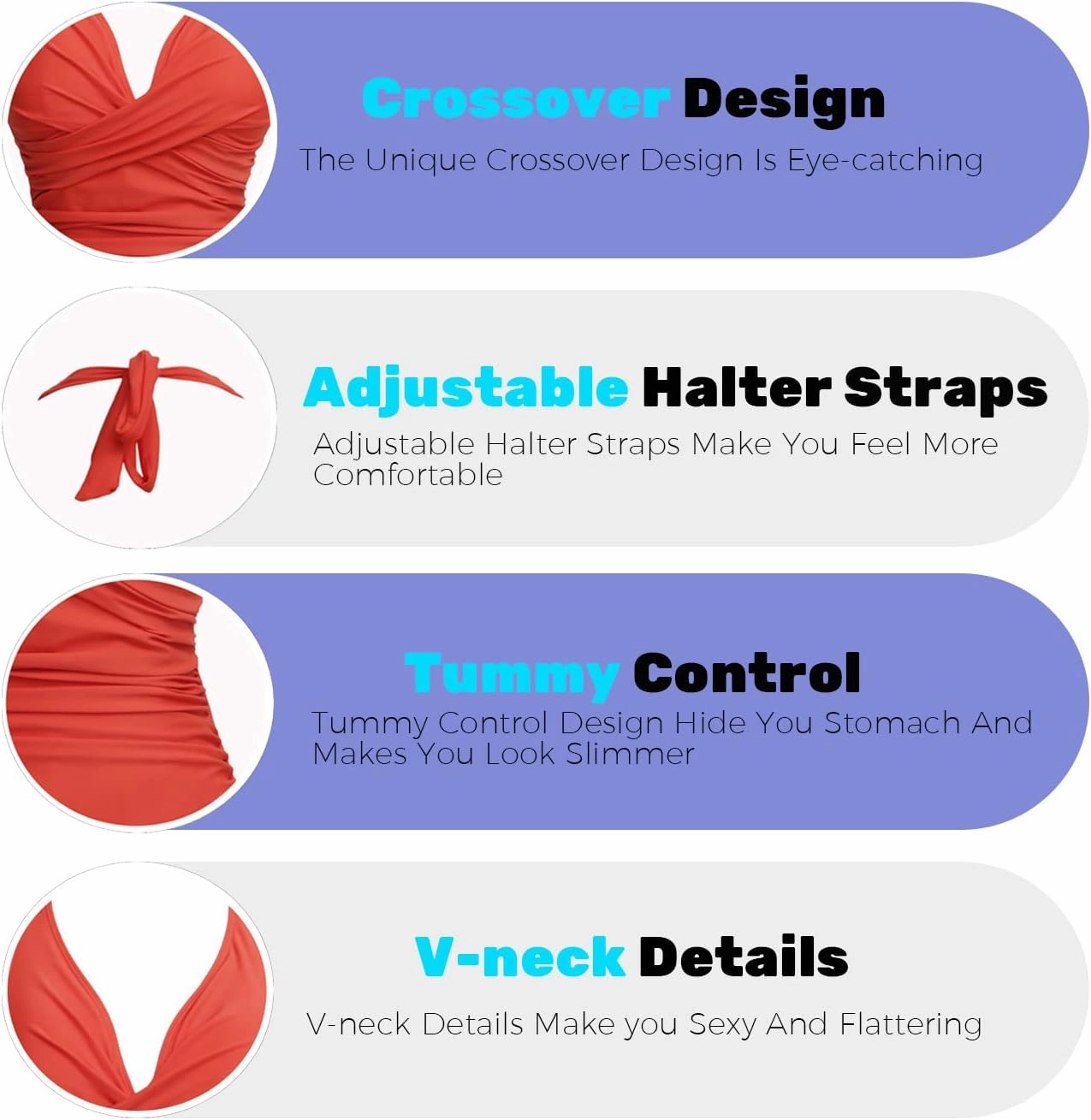 COCOPEAR One Piece Crossover Swimsuit High Waisted Tummy Control Swimwear Ruched Halter Push Up Bathing Suits for Women