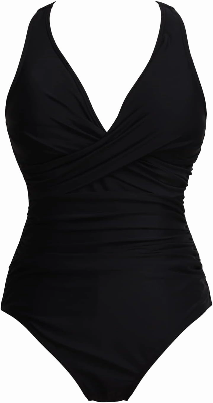 COCOPEAR One Piece Crossover Swimsuit High Waisted Tummy Control Swimwear Ruched Halter Push Up Bathing Suits for Women
