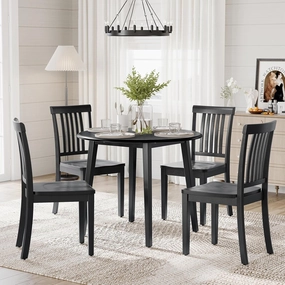 COLAMY Wooden Dining Room Chairs Set of 4, Spindle High Back Windsor Kitchen Side Chair, Farmhouse Dining Chairs for Kitchen, Dining Room, Black