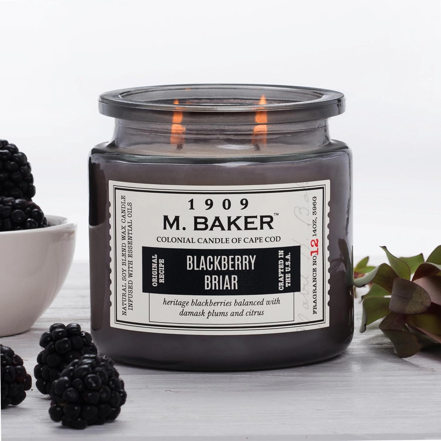 Colonial Candle BlackBerry Briar Scented Jar Candle | 2-Wick Natural Soy Blend Wax Candle for Home | Relaxing Aromatherapy Candle Infused with Essential Oils | M. Baker Apothecary Glass Jar Candle