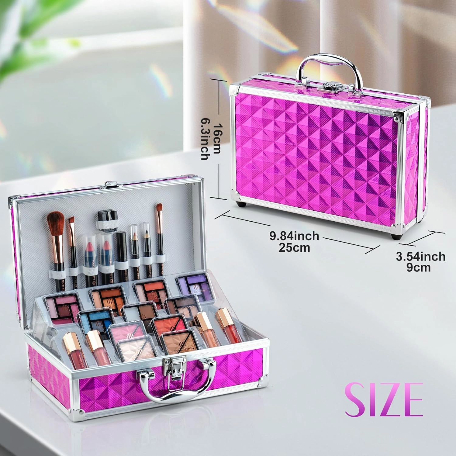Color Nymph Girls Makeup Kits for Teen, Beginner Makeup Kit For Girls Non Toxic Makeup Set w/Train Case 24pcs Cosmetics Eyeshadow Lipstick Lipgloss Blush Mascara Eyeliner For Tweens Girl/Lady