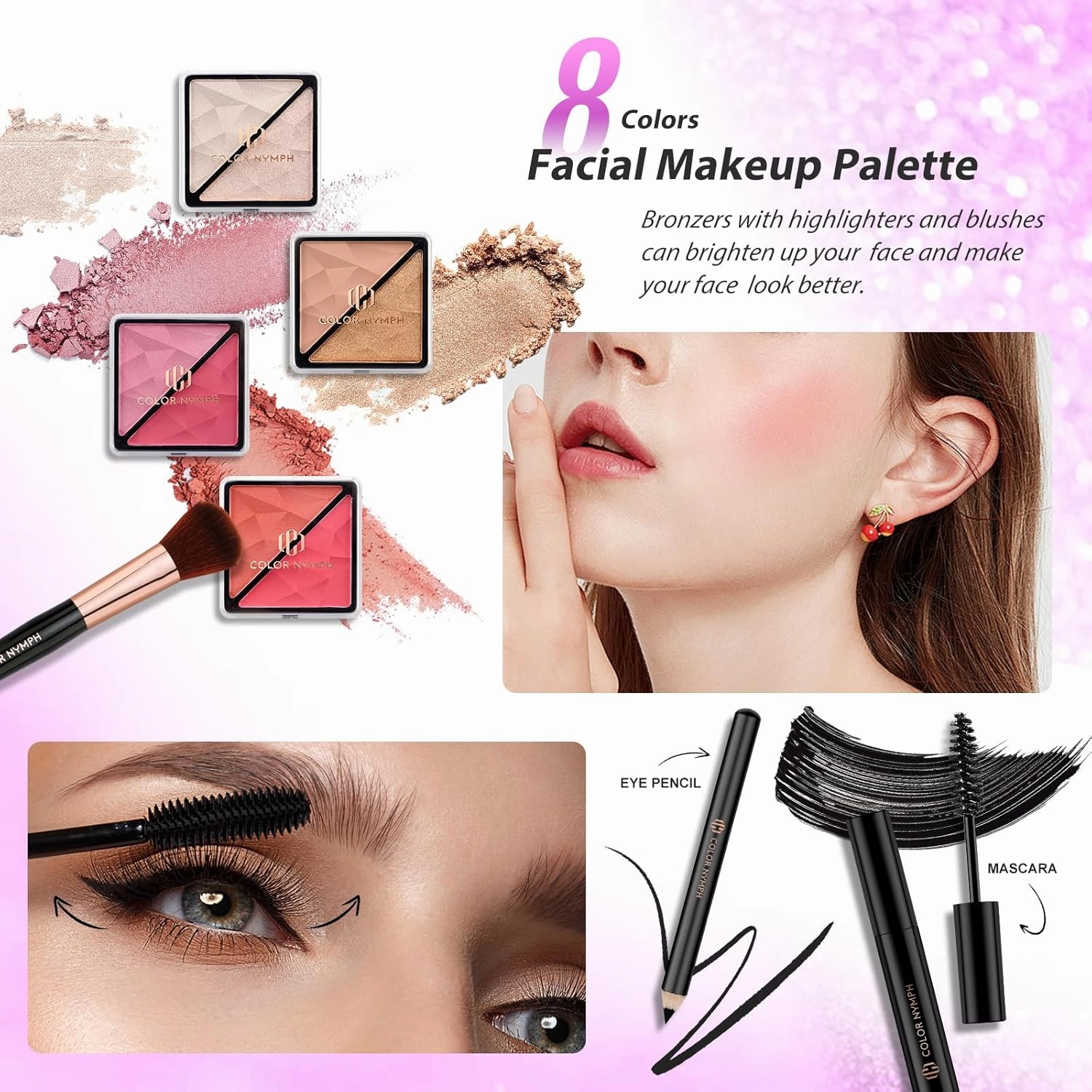 Color Nymph Girls Makeup Kits for Teen, Beginner Makeup Kit For Girls Non Toxic Makeup Set w/Train Case 24pcs Cosmetics Eyeshadow Lipstick Lipgloss Blush Mascara Eyeliner For Tweens Girl/Lady
