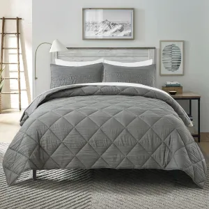 Comforter Set, 3 Pieces Queen Comforter Set with 2 Pillow Shams - Lightweight Farmhouse Creasing Technique Vintage Quilted Design, All Season Down Alternative Comforter Bedding Set, Dark Grey