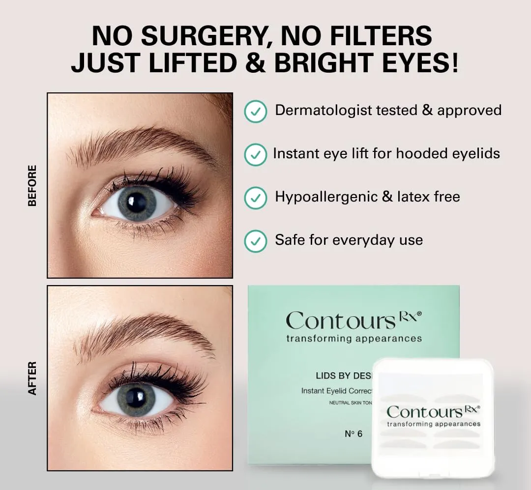 Contours Rx Lids by Design - Non-Surgical & Transparent Eyelid Lift Strips - for a More Youthful-Looking Appearance, Lid Lifting Treatment, Eyelid Tape for Hooded Eyes (7mm) 80ct