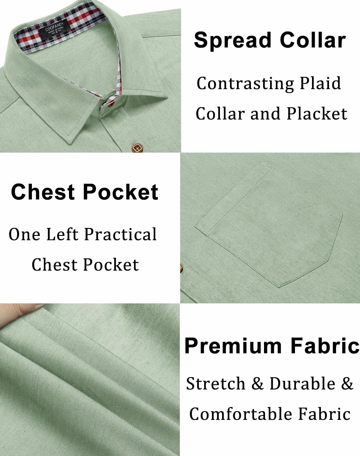 COOFANDY Men's Casual Cotton Short Sleeve Button Down Dress Shirt Plaid Collar Denim Work Shirts