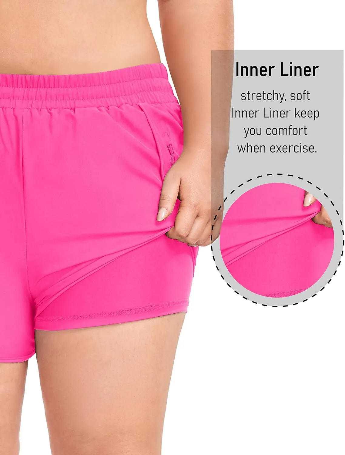 COOTRY Women's Athletic Shorts Plus Size High Waisted Quick Dry Gym Running Workout Clothes with Zip Pockets 3 Inch