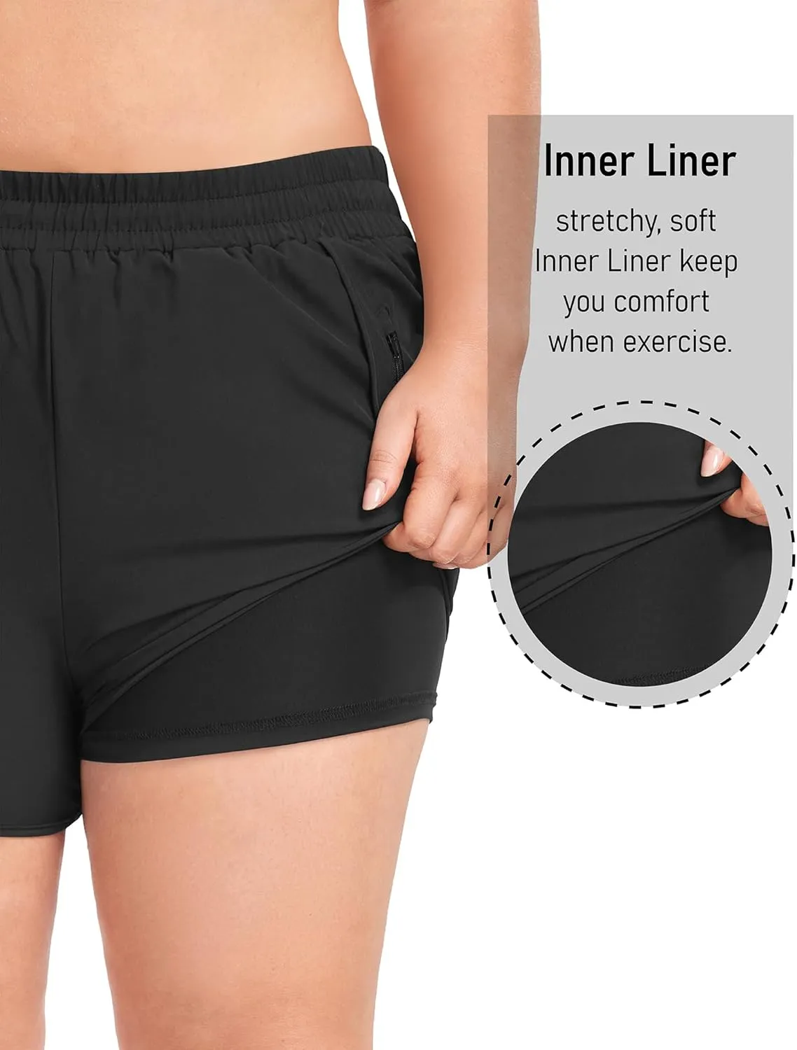COOTRY Women's Athletic Shorts Plus Size High Waisted Quick Dry Gym Running Workout Clothes with Zip Pockets 3 Inch