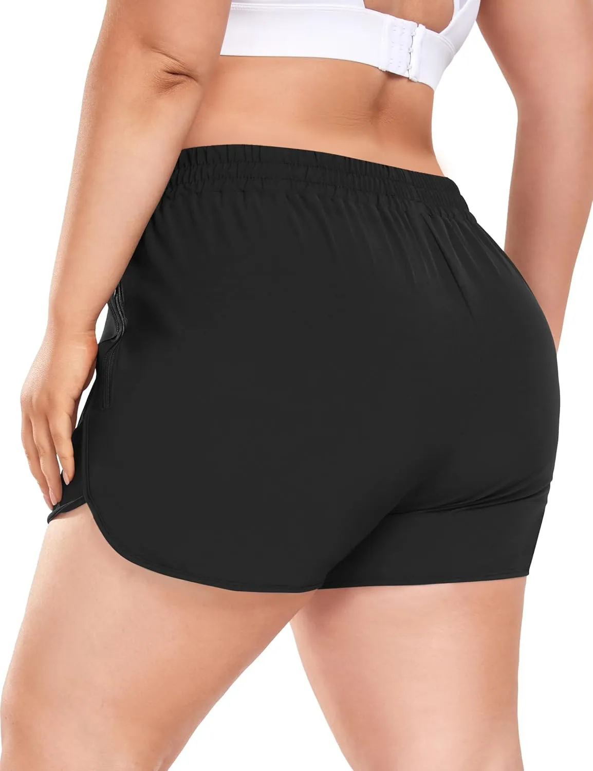 COOTRY Women's Athletic Shorts Plus Size High Waisted Quick Dry Gym Running Workout Clothes with Zip Pockets 3 Inch