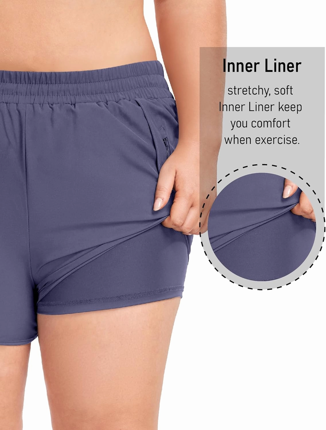 COOTRY Women's Athletic Shorts Plus Size High Waisted Quick Dry Gym Running Workout Clothes with Zip Pockets 3 Inch