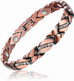 Copper Bracelet for Women Pure Copper Crystal Bracelets Link Chain Charm Christmas Jewelry Gift 3500 Gauss with Adjust Tool
