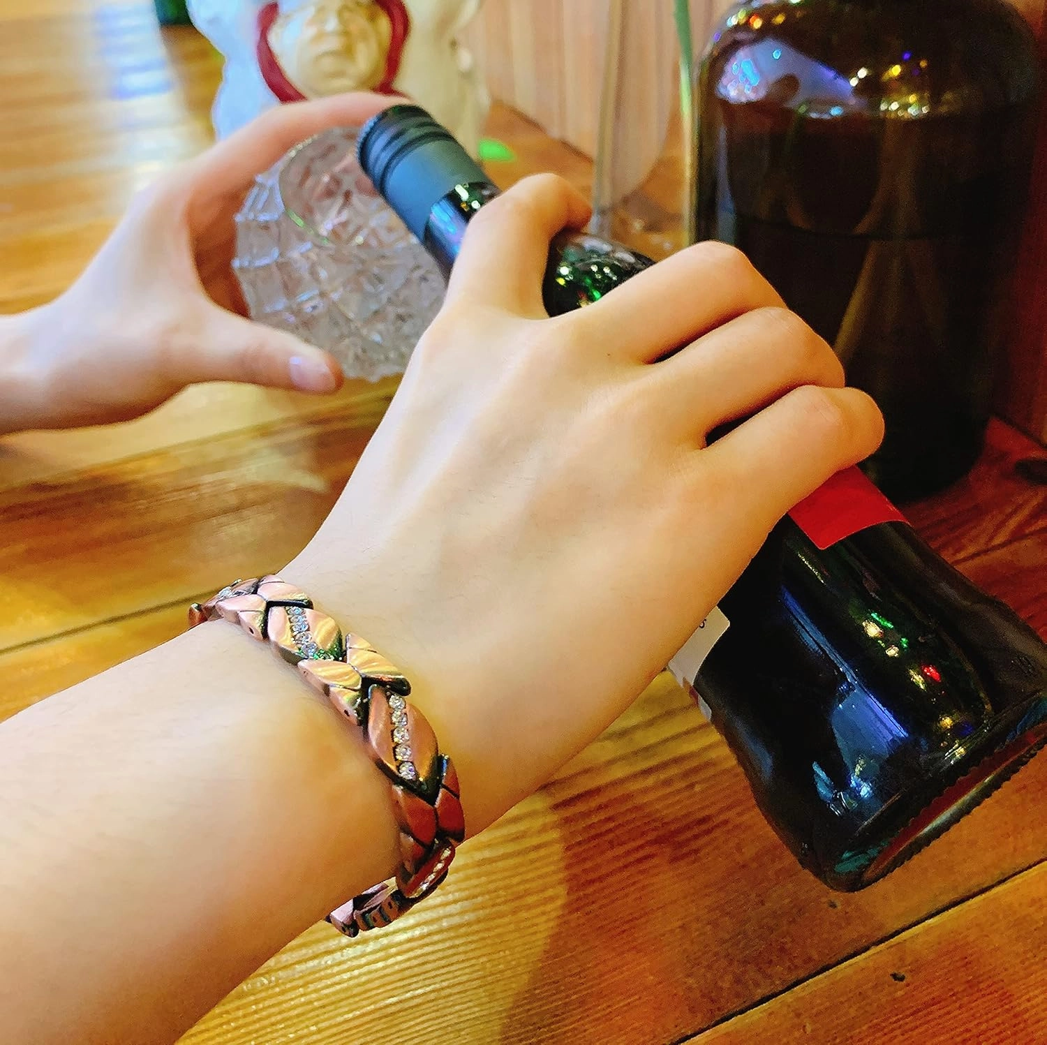 Copper Bracelet for Women Pure Copper Crystal Bracelets Link Chain Charm Christmas Jewelry Gift 3500 Gauss with Adjust Tool