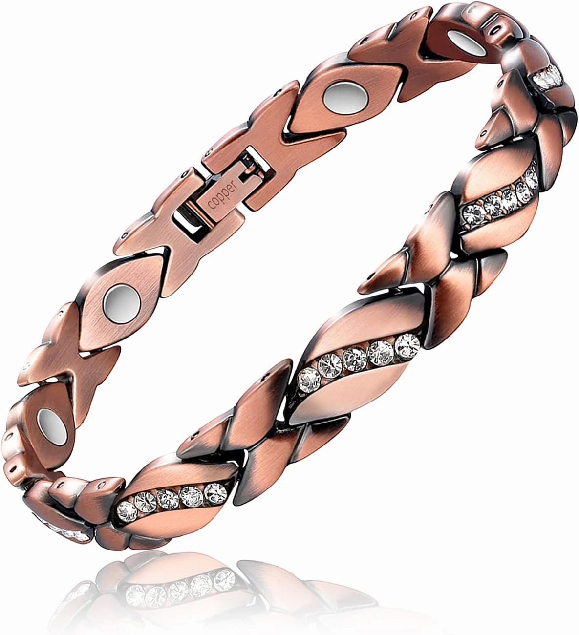 Copper Bracelet for Women Pure Copper Crystal Bracelets Link Chain Charm Christmas Jewelry Gift 3500 Gauss with Adjust Tool