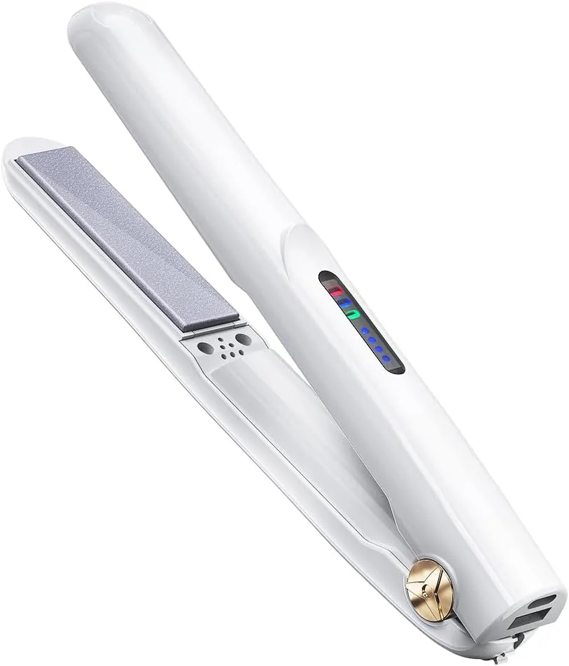 Cordless Hair Straightener and Curler 2 in 1 Ceramic Flat Iron Mini Cordless Portable Travel Hot Tools Straight Curl for Women Men USB Rechargeable with Pouch (White) 8