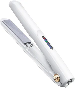 Cordless Hair Straightener and Curler 2 in 1 Ceramic Flat Iron Mini Cordless Portable Travel Hot Tools Straight Curl for Women Men USB Rechargeable with Pouch (White) 8