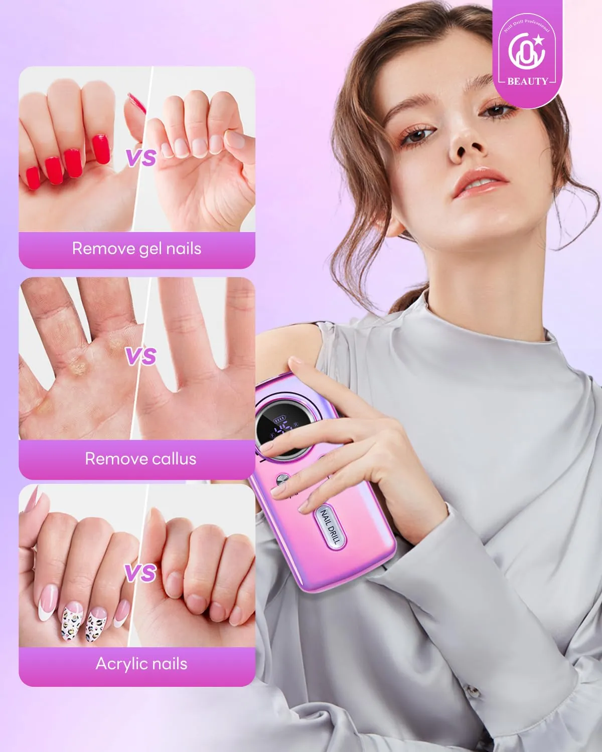 Cordless Nail Drill Professional: 45000 RPM Rechargeable Electric Nail File Kit, Portable & Low Noise for Acrylic, Gel Nails, Manicure & Pedicure - Salon & Home Use (Dazzle Plus)