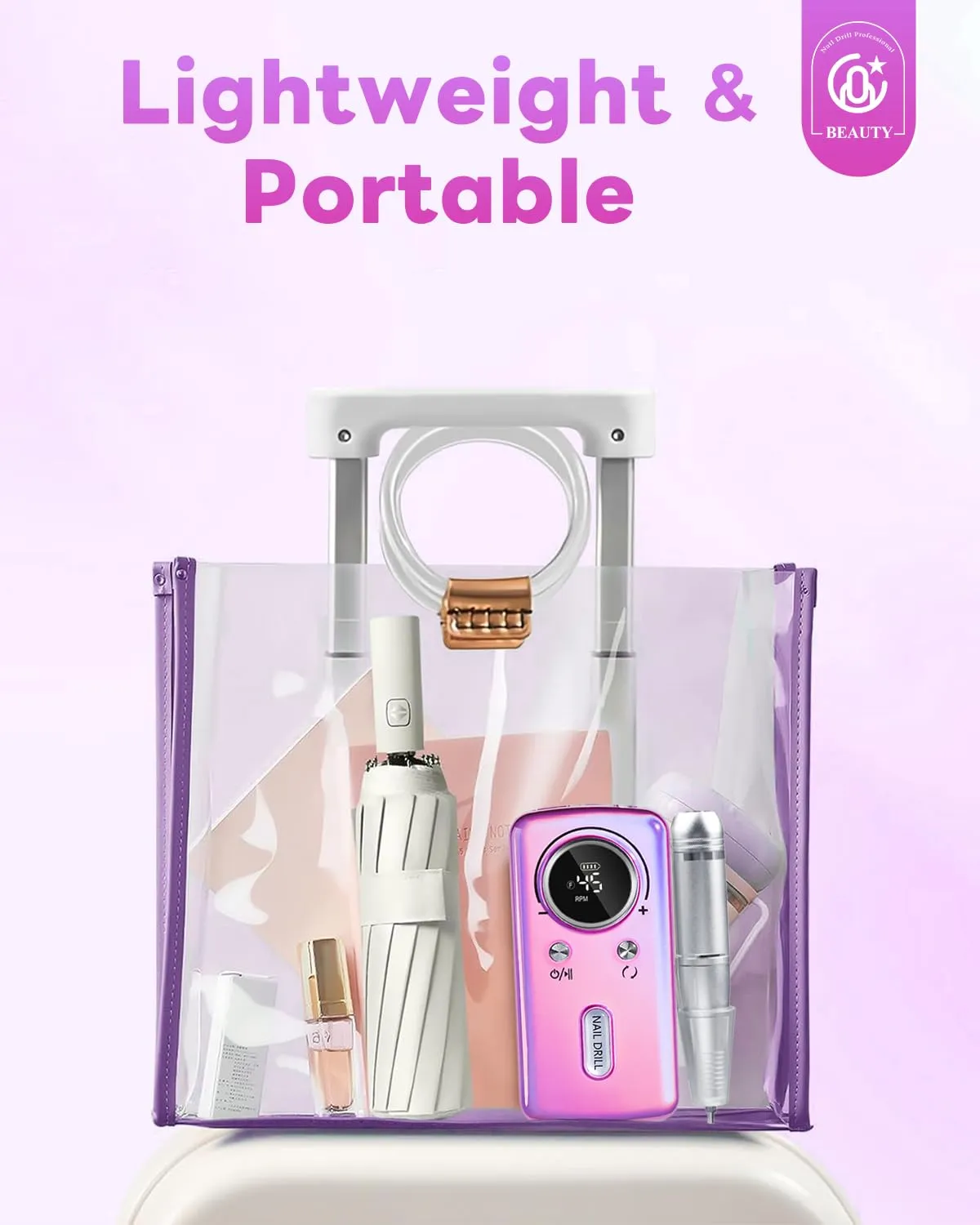 Cordless Nail Drill Professional: 45000 RPM Rechargeable Electric Nail File Kit, Portable & Low Noise for Acrylic, Gel Nails, Manicure & Pedicure - Salon & Home Use (Dazzle Plus)