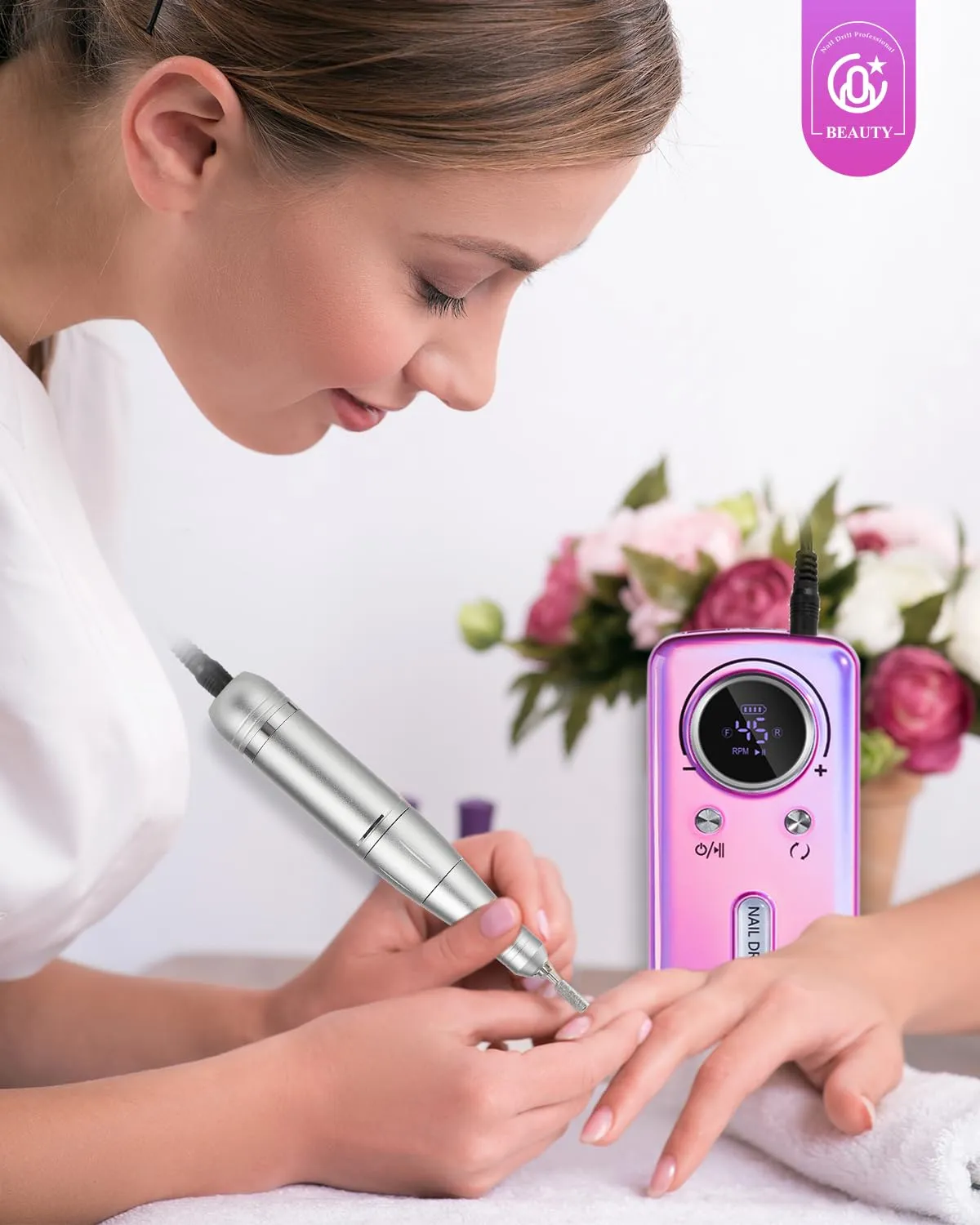 Cordless Nail Drill Professional: 45000 RPM Rechargeable Electric Nail File Kit, Portable & Low Noise for Acrylic, Gel Nails, Manicure & Pedicure - Salon & Home Use (Dazzle Plus)