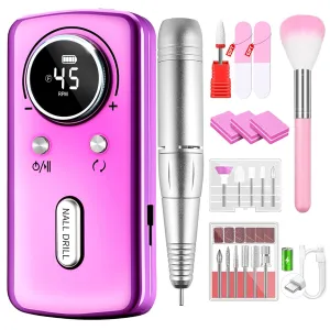 Cordless Nail Drill Professional: 45000 RPM Rechargeable Electric Nail File Kit, Portable & Low Noise for Acrylic, Gel Nails, Manicure & Pedicure - Salon & Home Use (Dazzle Plus)