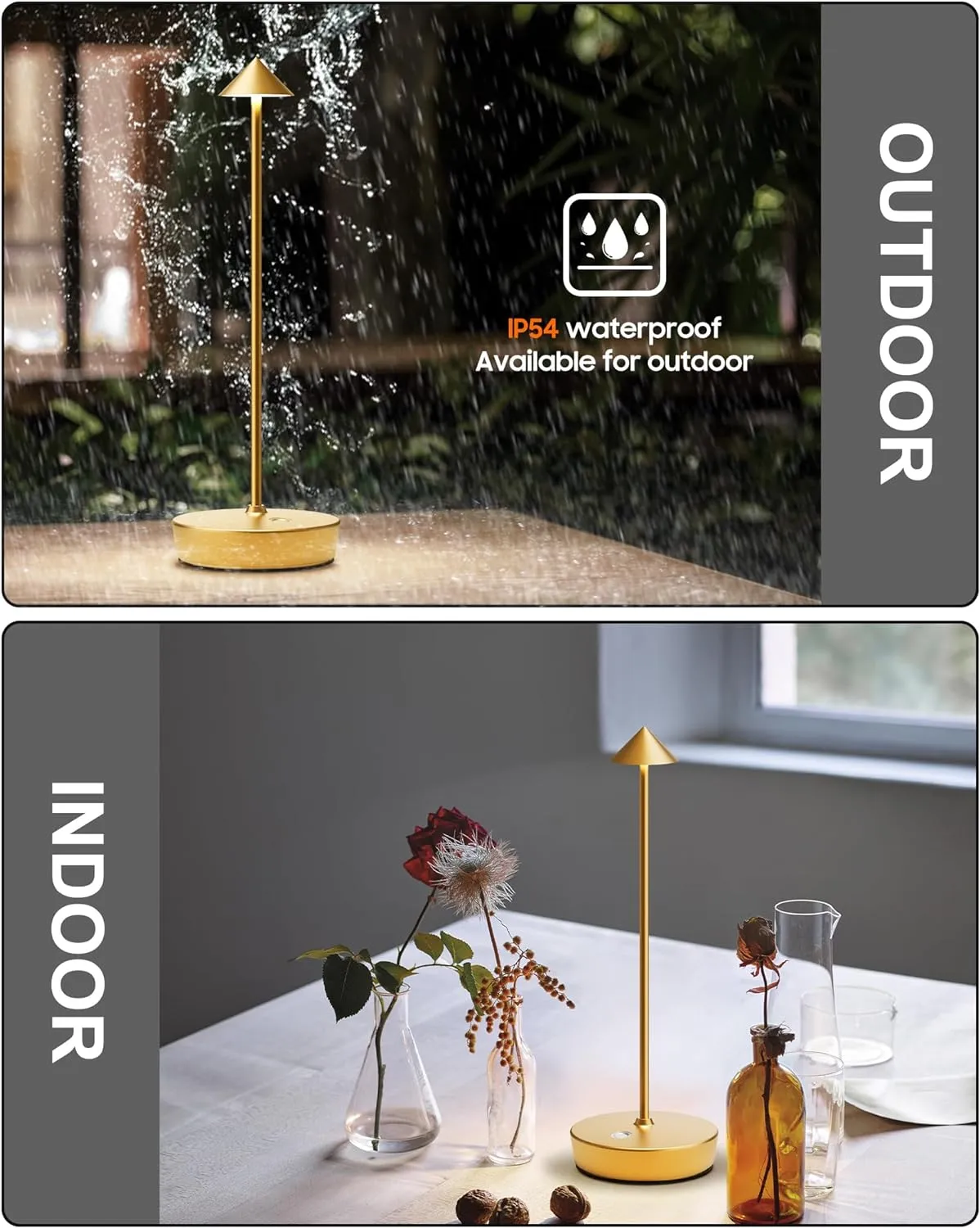 Cordless Table Lamps Rechargeable, 6000mAh Battery Operated LED Desk Lamp Outdoor Waterproof Portable Touch Dimmable Table Night Light for Patio Restaurant Dining Home Set of 2 Gold