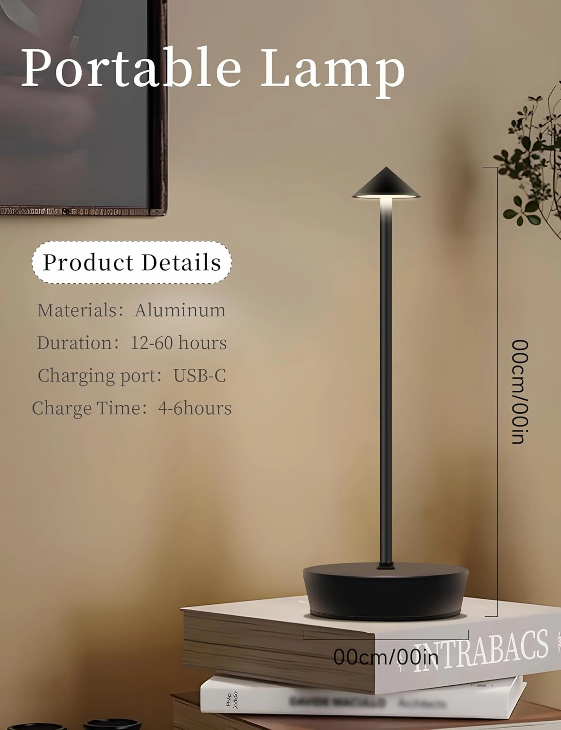 Cordless Table Lamps,LED Rechargeable Desk Lamp,Portable Modern USB Battery Operated Lights,Outdoor Waterproof Touch Dimmable,for Patio,Restaurant,Bar,Camping,Dining Home Set of 2 Black