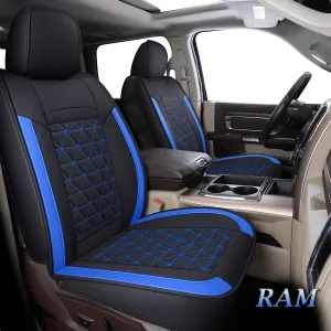 Coverado RAM Seat Cover Full Set, Leather Seat Covers Fit for Dodge RAM 1500, Truck Seat Covers Custom Fit for 2002-2025 Dodge RAM 1500 2500 3500 Crew Quad Cab with Curved Bench, Blue