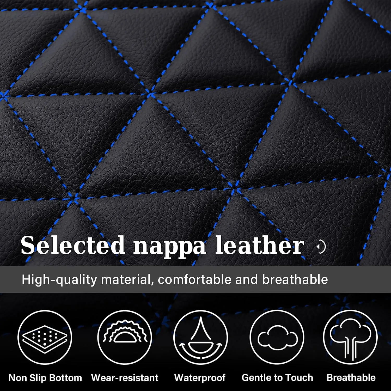 Coverado RAM Seat Cover Full Set, Leather Seat Covers Fit for Dodge RAM 1500, Truck Seat Covers Custom Fit for 2002-2025 Dodge RAM 1500 2500 3500 Crew Quad Cab with Curved Bench, Blue