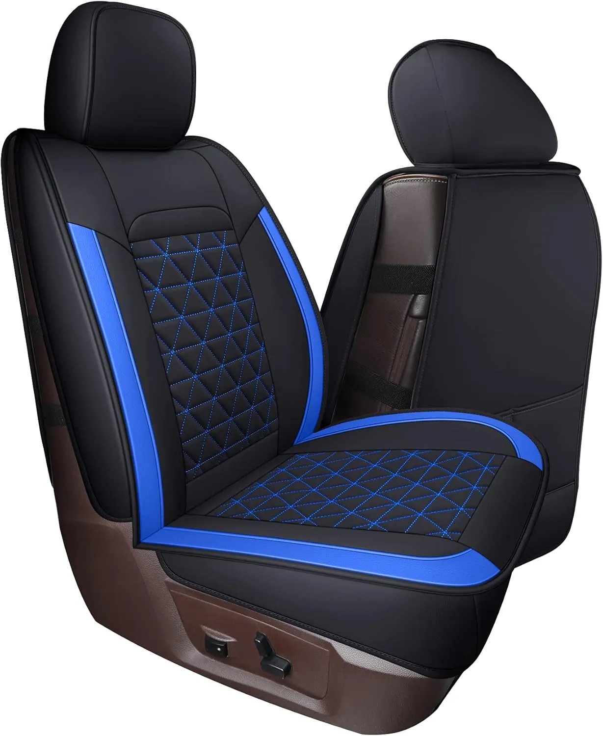 Coverado RAM Seat Cover Full Set, Leather Seat Covers Fit for Dodge RAM 1500, Truck Seat Covers Custom Fit for 2002-2025 Dodge RAM 1500 2500 3500 Crew Quad Cab with Curved Bench, Blue