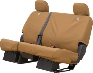 Covercraft Carhartt SeatSaver Custom Seat Covers | Fits 2014-2019 Chevrolet Silverado/GMC Sierra 1500, 2015-2024 Silverado/Sierra 2500/3500 | 2nd Row Crew Cab, 60/40 Bench Seat, Duck Weave Brown